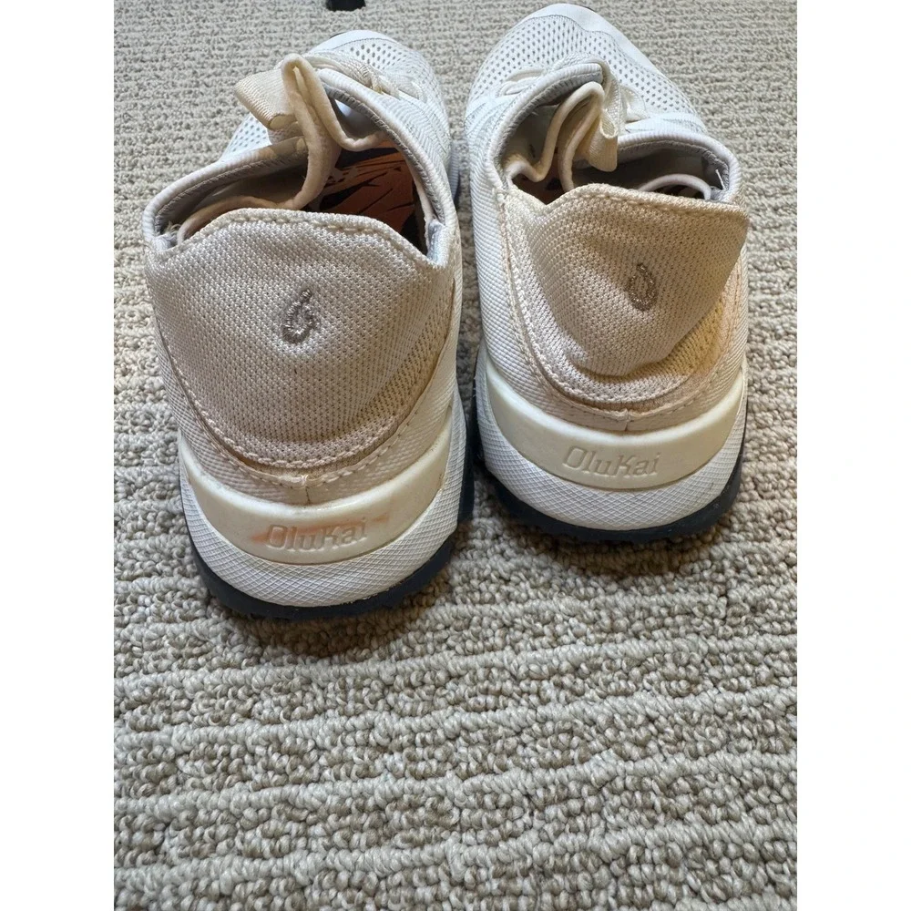 OluKai Hula Sneakers Womens Size 8 Cream Mesh Lace Up Comfort Walking Shoes